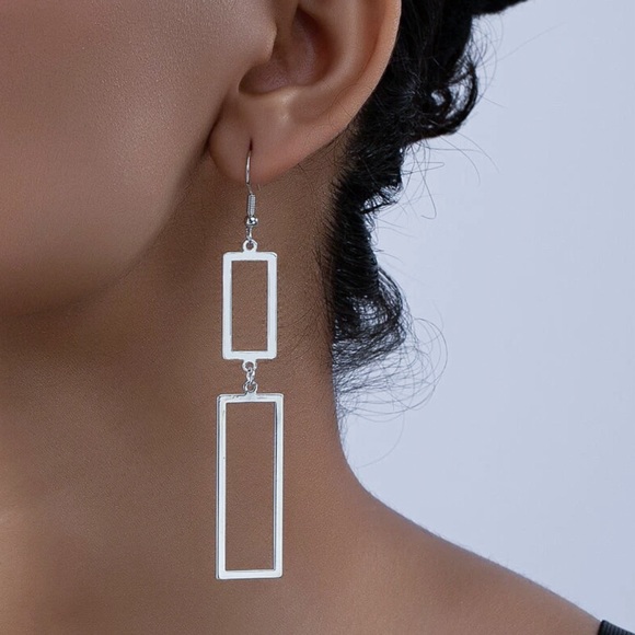 GlitzBlitz Boutique Jewelry - Any 3/$25! Silver Geometric Double Rectangle Drop Earrings